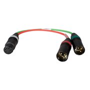 AMBIENT Stereo cable adapter, XLR-5F to 2x XLR-3M, red / green, 0,25 m