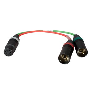 AMBIENT Stereo cable adapter, XLR-5F to 2x XLR-3M, red / green, 0,25 m