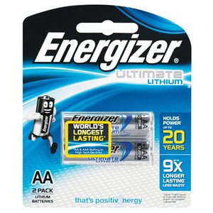 Energizer Ultimate Lithium AA ENL91BP2 1.5V Lithium Battery Twin Pack